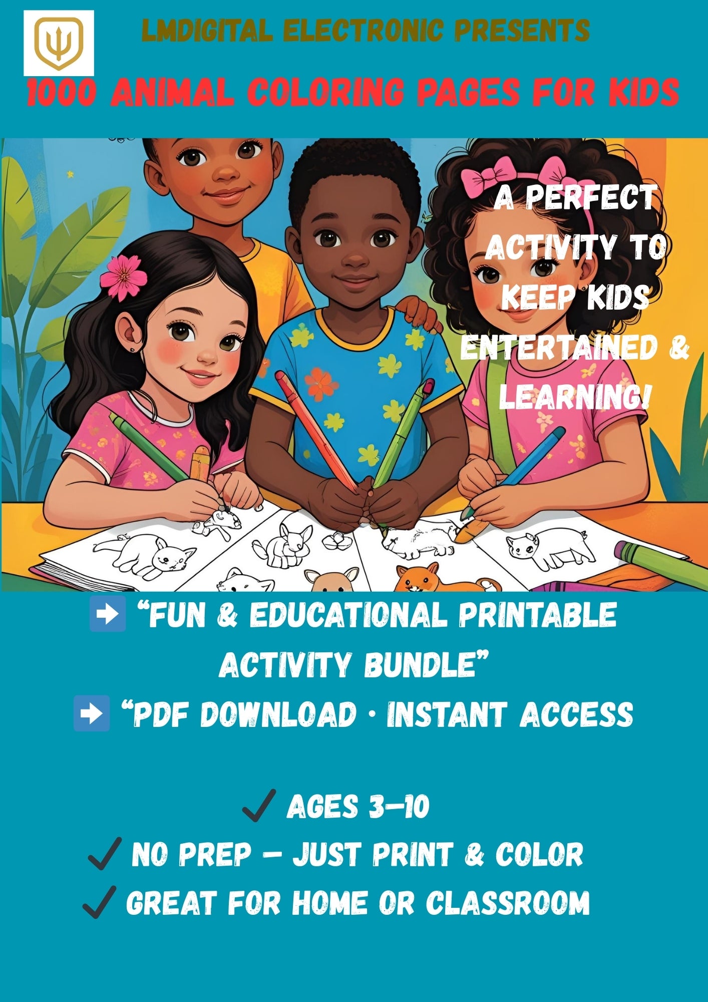 1000 Cute Animal Coloring Pages – Digital Download