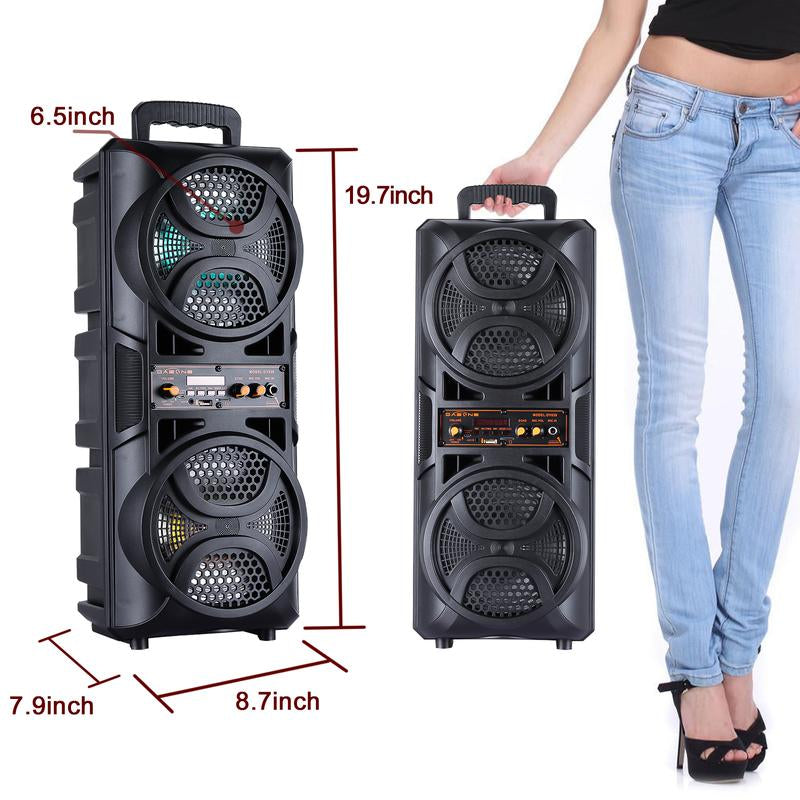 Dazone Bluetooth Karaoke Speaker, Double 6.5“ Subwoofer, Microphone, Remote, FM, MP3 Player, LED Lights. Audio Rechargeable