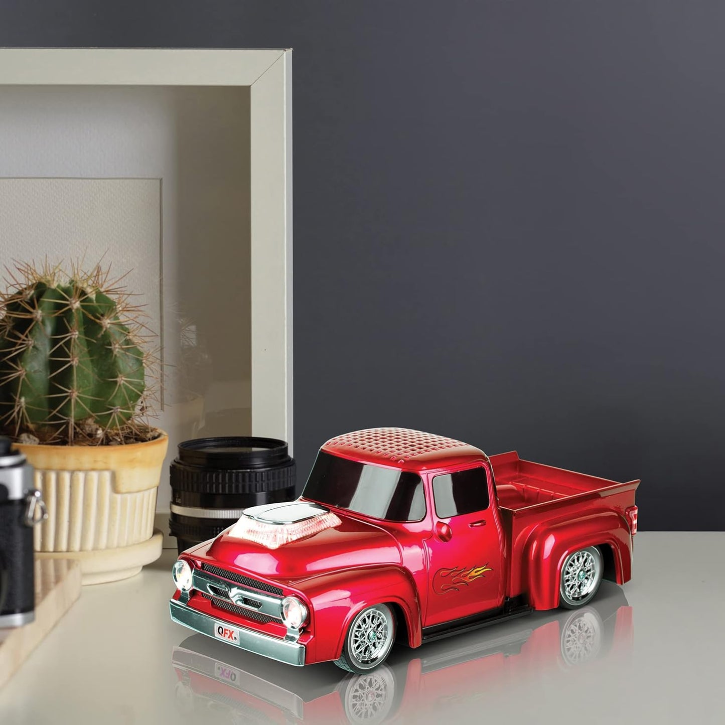 Vintage 1956 Pickup Truck Bluetooth Speaker - 3-Inch Sound, Hands-Free, FM Radio & LED Party Lights - Red