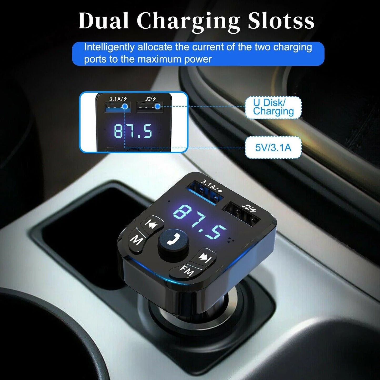 Upgrade Your Drive: Wireless Bluetooth FM Transmitter with MP3, USB Charger & Handsfree Calling