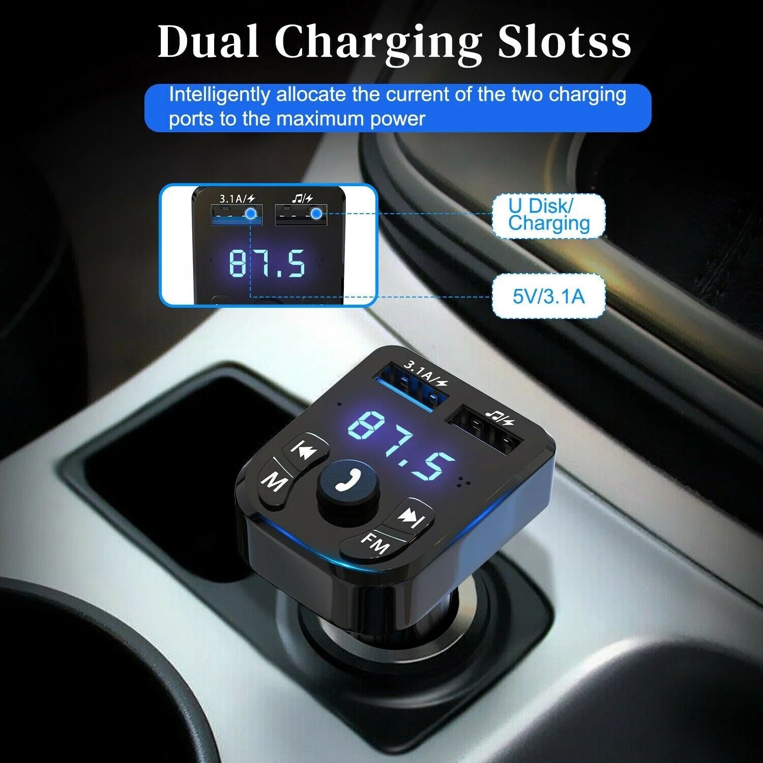Upgrade Your Drive: Wireless Bluetooth FM Transmitter with MP3, USB Charger & Handsfree Calling