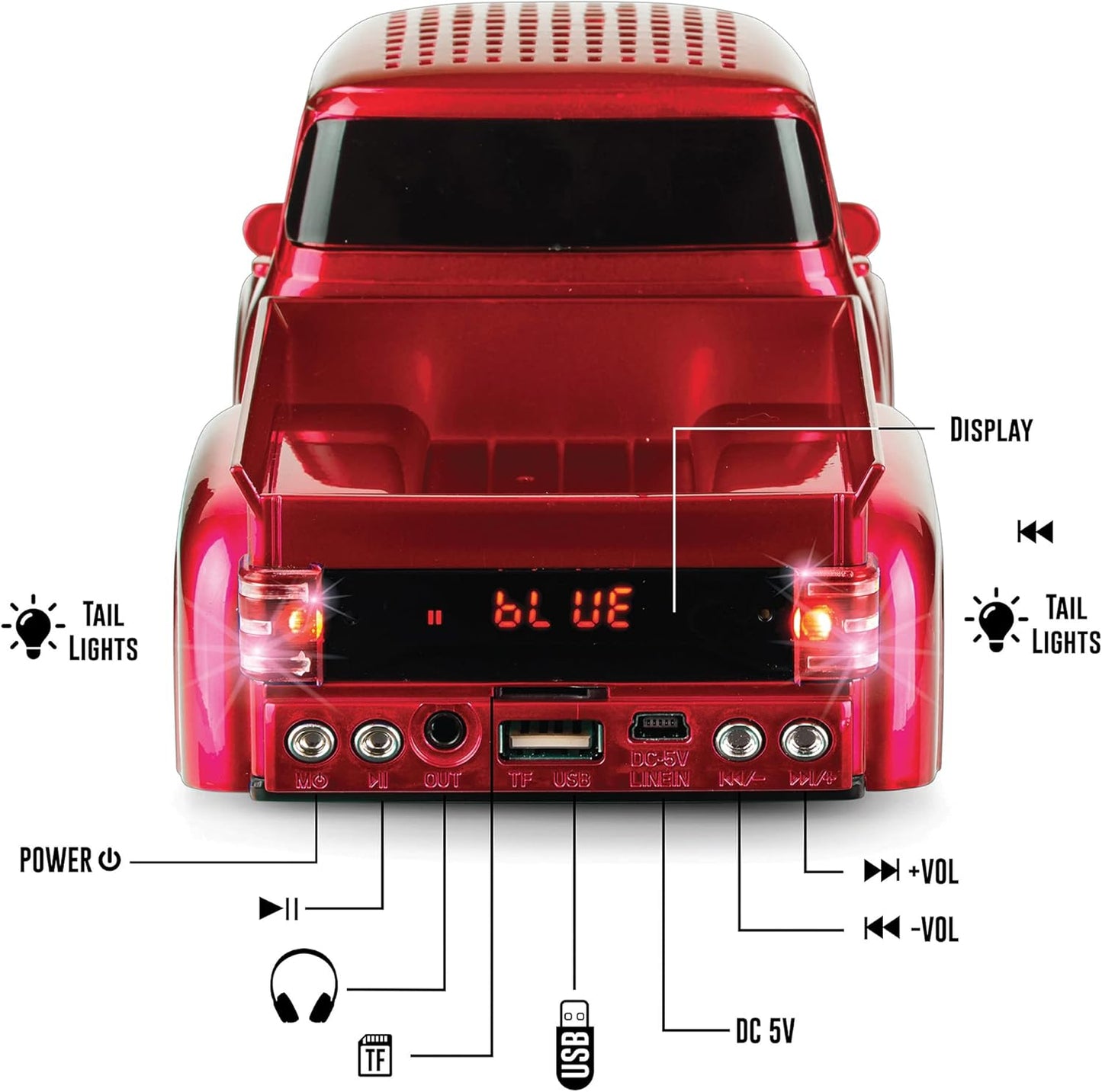 Vintage 1956 Pickup Truck Bluetooth Speaker - 3-Inch Sound, Hands-Free, FM Radio & LED Party Lights - Red