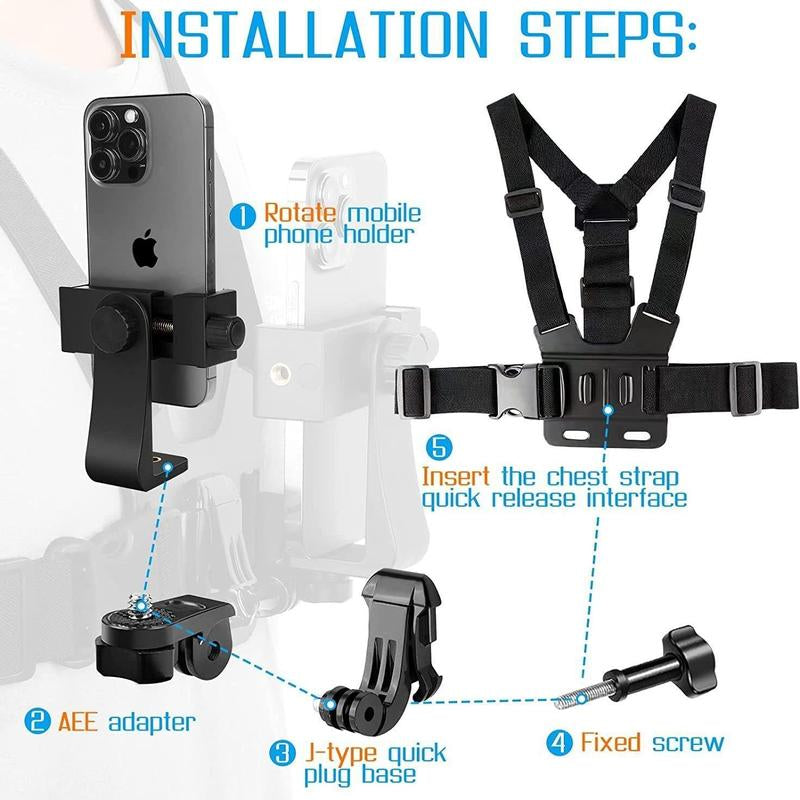 2025 New Hanging Neck Mount for Phones, Neck Car Phone Holder Pov/Vlog Selfie Mount Hand Free Phone Neck Holder Chest Stand Strap Video Recording for Iphone 15 14 13 12 Series Android Phones,Action Camera Accessories Smartphone