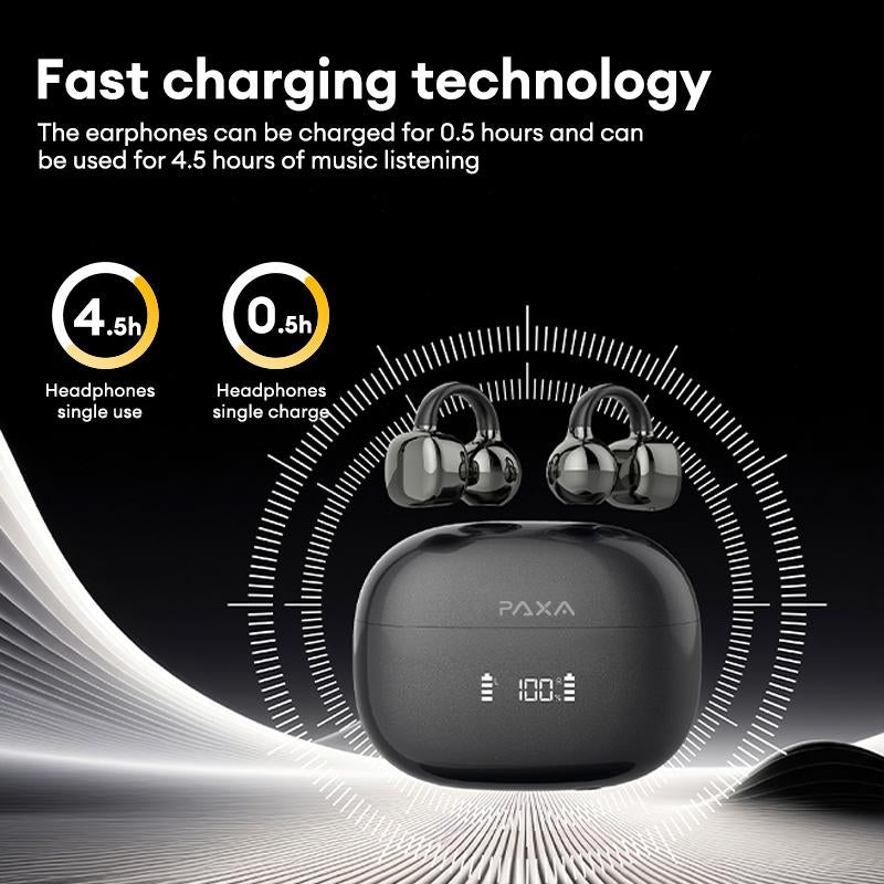 PAXA Clipbuds 7 Clip-On Design Wireless Headphones, Powerful Sound Effects for Music, Dustproof & Waterproof Sports Earbuds for Running, Workout, Audio