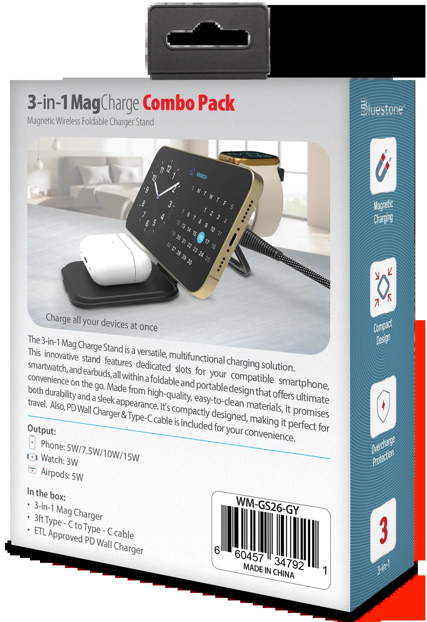 3-In-1 Magnetic Wireless Charger for Smartphone, Apple Watch and Airpods