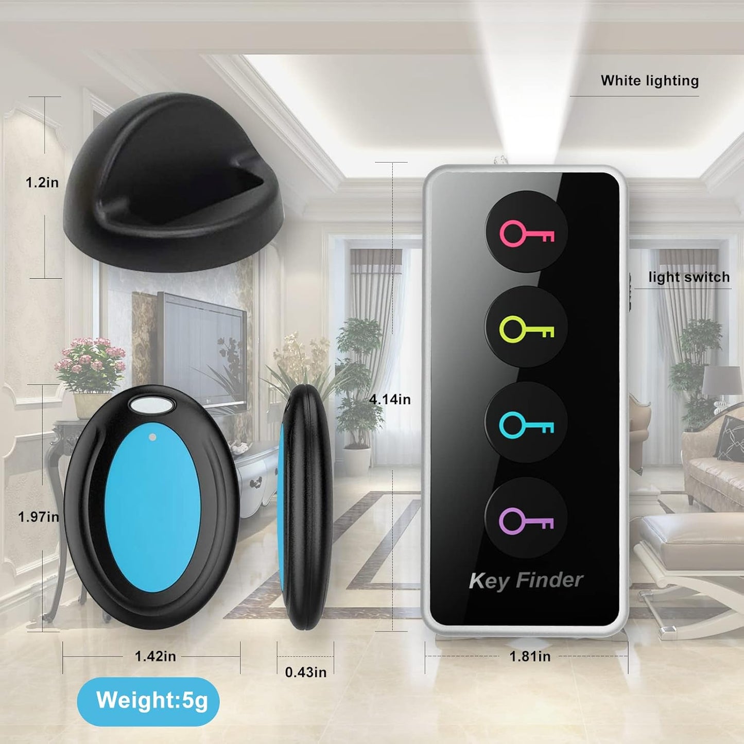 Ultimate Wireless Key Finder with LED Light - Effortless Tracking for Seniors - Locate Keys, Phones, Wallets & Remotes - Includes 4 Receivers & Remote Finder