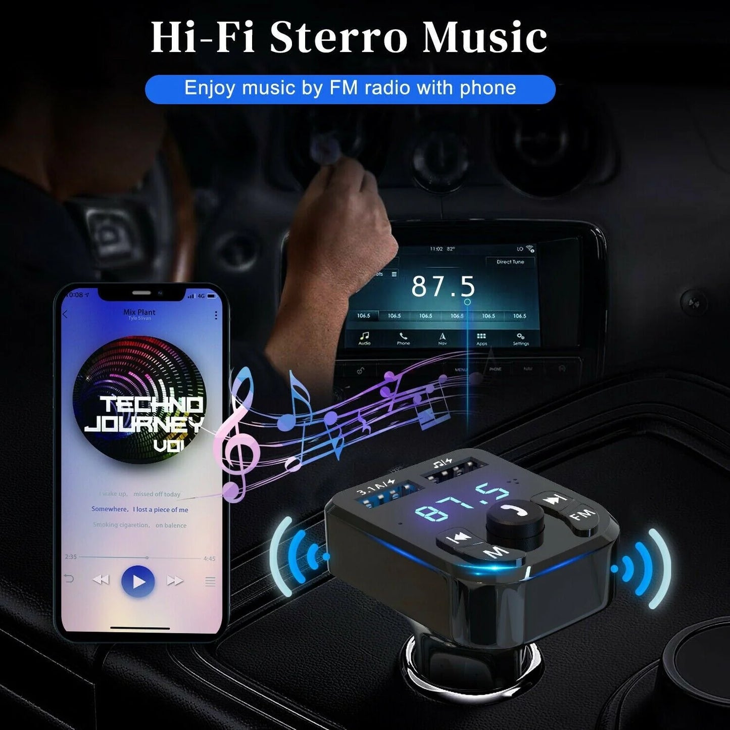 Upgrade Your Drive: Wireless Bluetooth FM Transmitter with MP3, USB Charger & Handsfree Calling