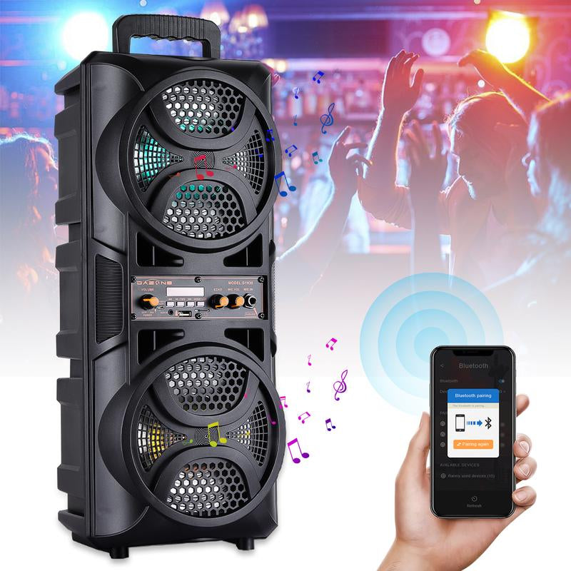 Dazone Bluetooth Karaoke Speaker, Double 6.5“ Subwoofer, Microphone, Remote, FM, MP3 Player, LED Lights. Audio Rechargeable