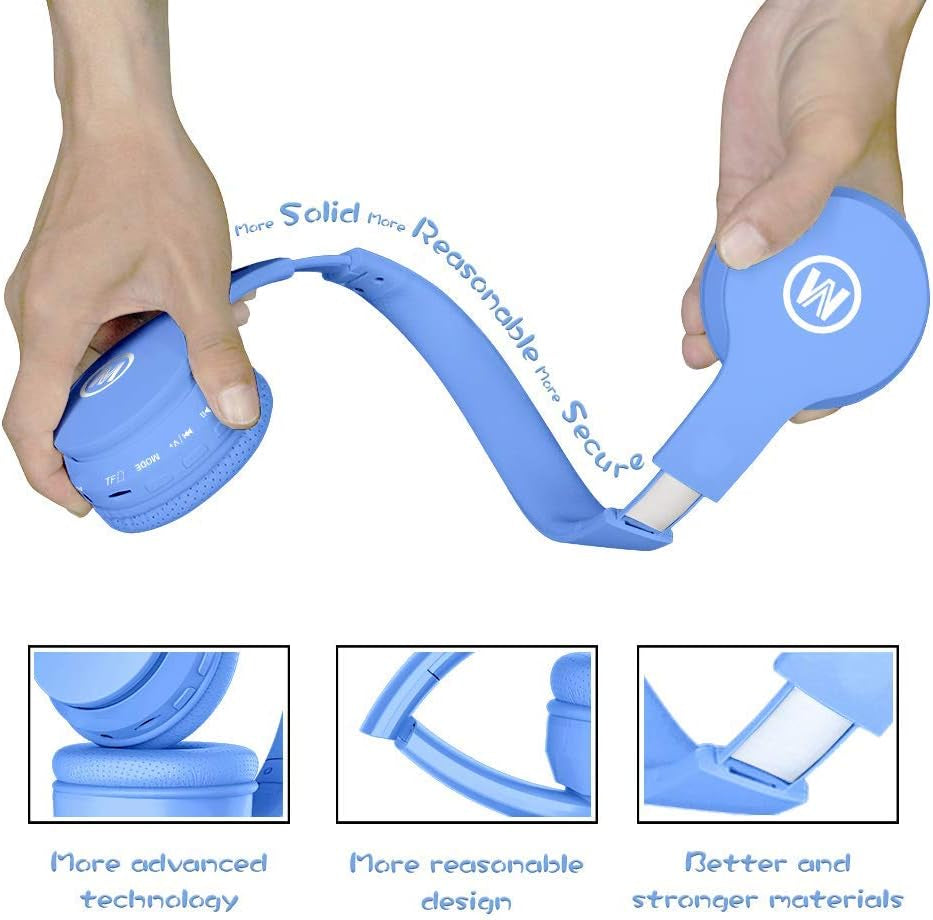 Bluetooth Kids Headphones with 60H Playtime, Volume Limiting, Foldable Design, and Mic - Perfect for School, Tablets, and More - Blue