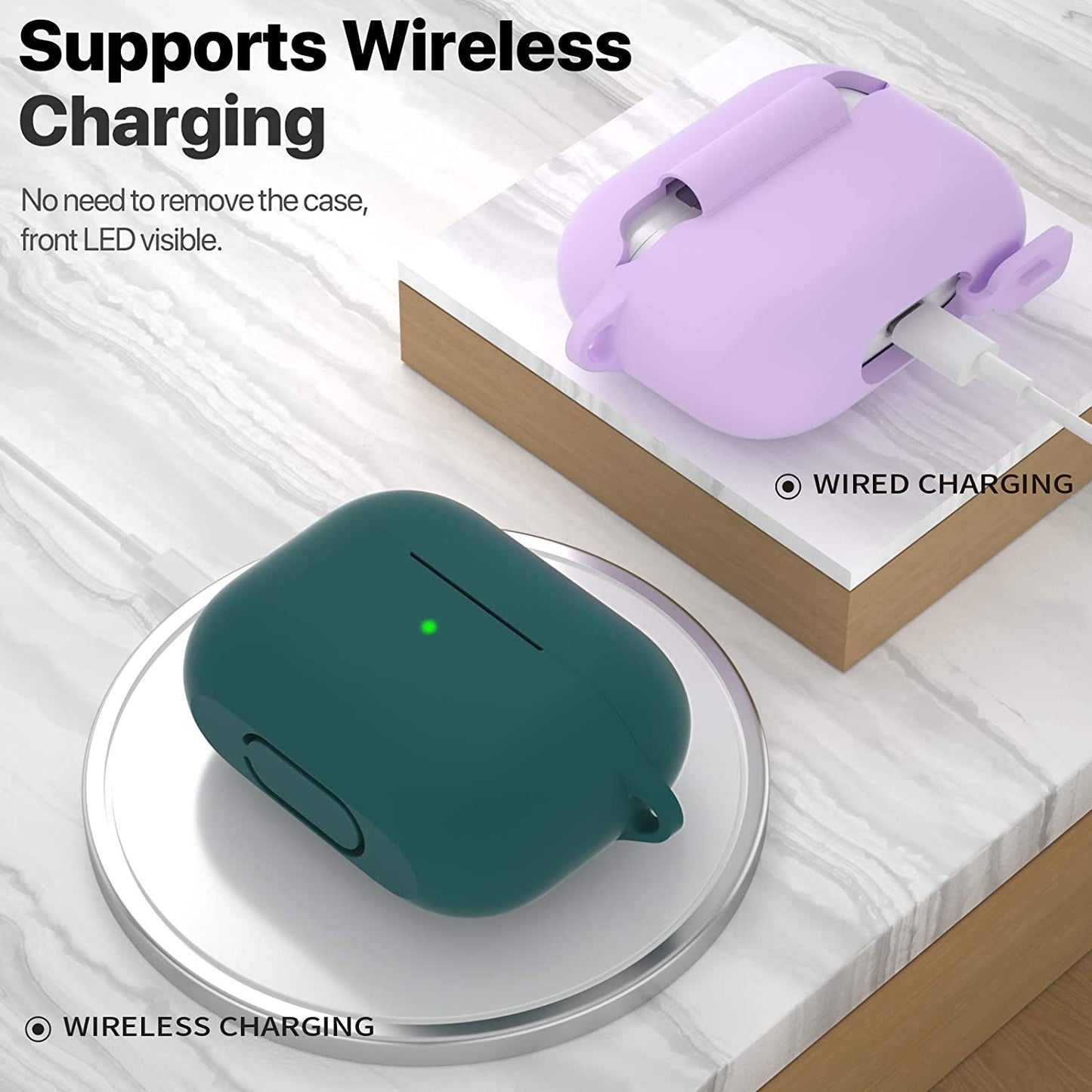 Midnight Green Silicone Case Cover for AirPods Pro 1st/2nd Gen - Protective Skin with Keychain, Front LED Visible, Perfect for Men & Women