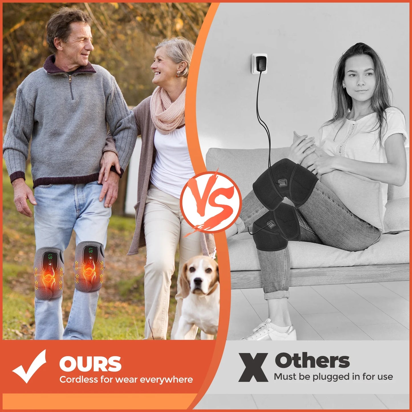 Cordless Knee Massager with Heated Vibration ,Heated Shoulder Knee Brace Wrap for Relax, Eletric Knee Heating Pad for Men Women,Heating Pad for Shoulder Knee 3 Adjustable Vibrations and Heating Modes