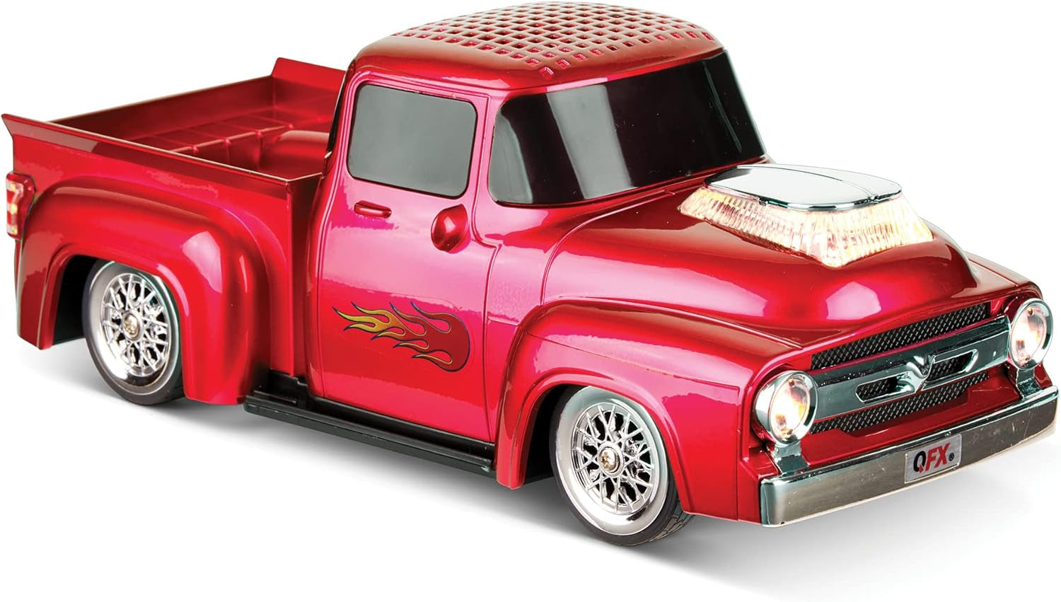Vintage 1956 Pickup Truck Bluetooth Speaker - 3-Inch Sound, Hands-Free, FM Radio & LED Party Lights - Red