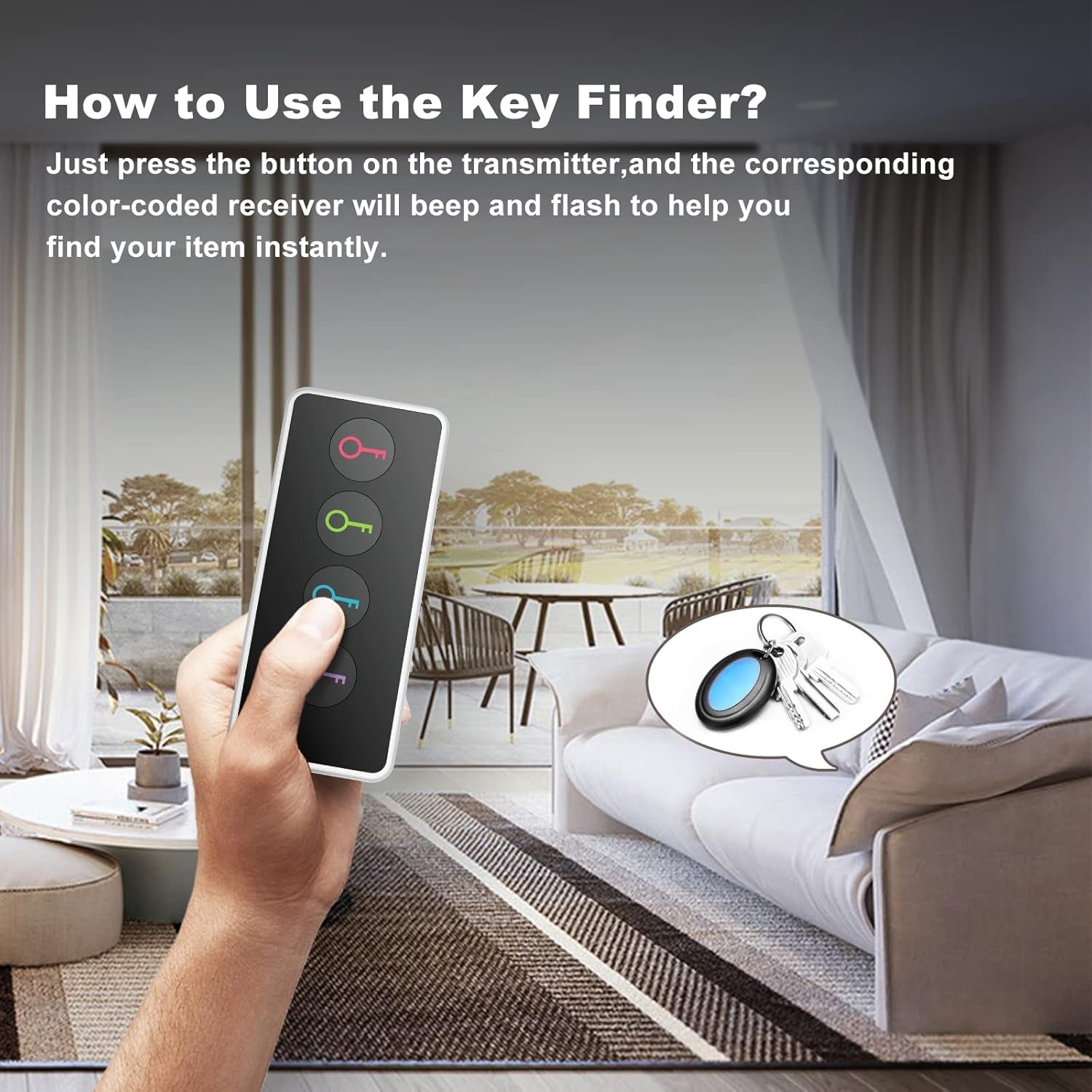 Ultimate Wireless Key Finder with LED Light - Effortless Tracking for Seniors - Locate Keys, Phones, Wallets & Remotes - Includes 4 Receivers & Remote Finder