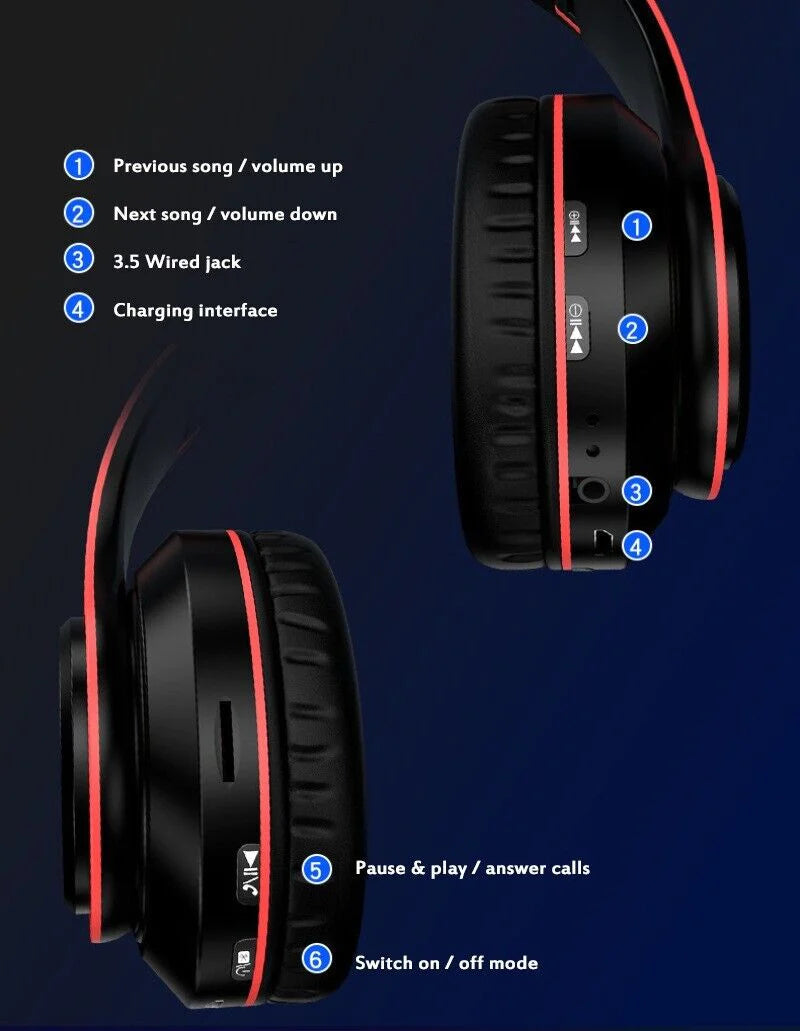 Ultimate Super Bass Wireless Bluetooth Headphones - Foldable Stereo Earphones with Mic