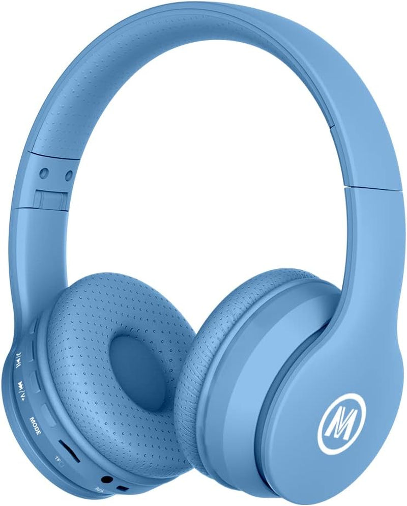 Bluetooth Kids Headphones with 60H Playtime, Volume Limiting, Foldable Design, and Mic - Perfect for School, Tablets, and More - Blue