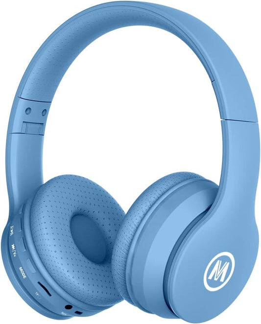 Bluetooth Kids Headphones with 60H Playtime, Volume Limiting, Foldable Design, and Mic - Perfect for School, Tablets, and More - Blue