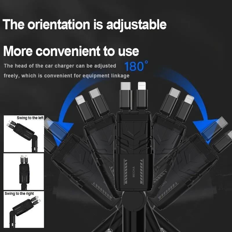 Retractable Car Charger 4 in 1(Updated)Usb C Fast Charging Adapter with Dual Charge Port, Lightning Cable, Compatible with Electronic Cellphone Mobile