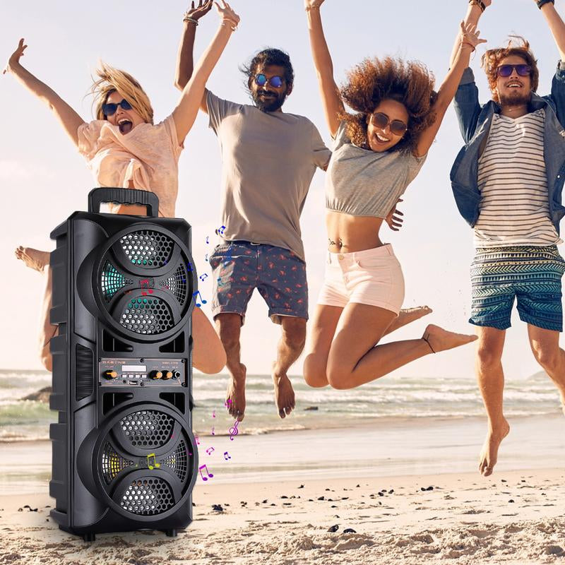 Dazone Bluetooth Karaoke Speaker, Double 6.5“ Subwoofer, Microphone, Remote, FM, MP3 Player, LED Lights. Audio Rechargeable