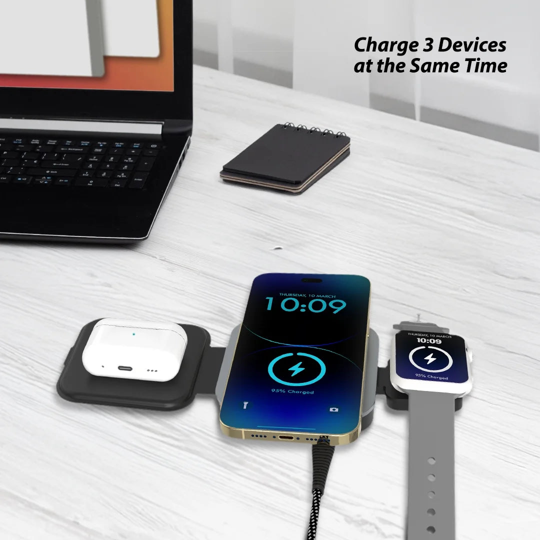 3-In-1 Magnetic Wireless Charger for Smartphone, Apple Watch and Airpods
