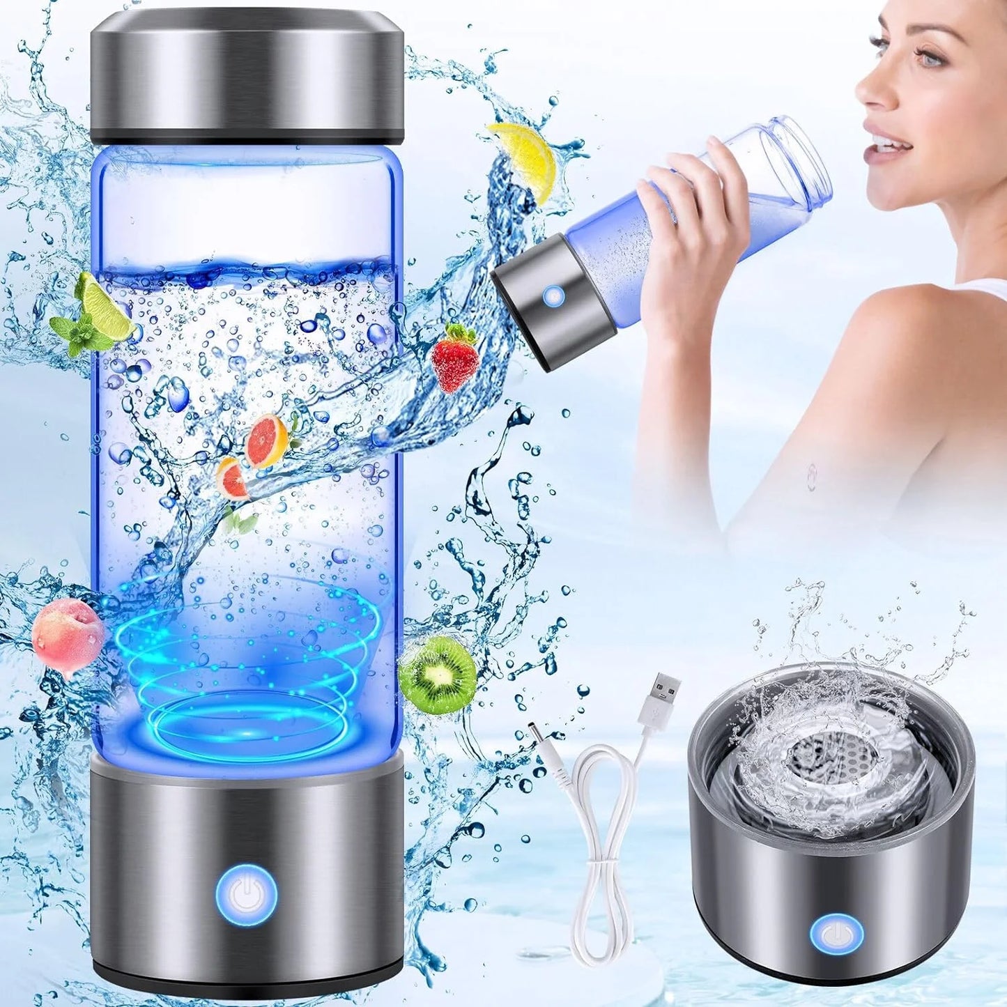 Hydrogen Water Bottle Generator, 3Min Quick Electrolysis, Antioxidant Hydrogen Rich Water Cup with PEM SPE Technology, Hydrogen Water Generator Alkaline Maker, 420Ml Hydrogen Bottle