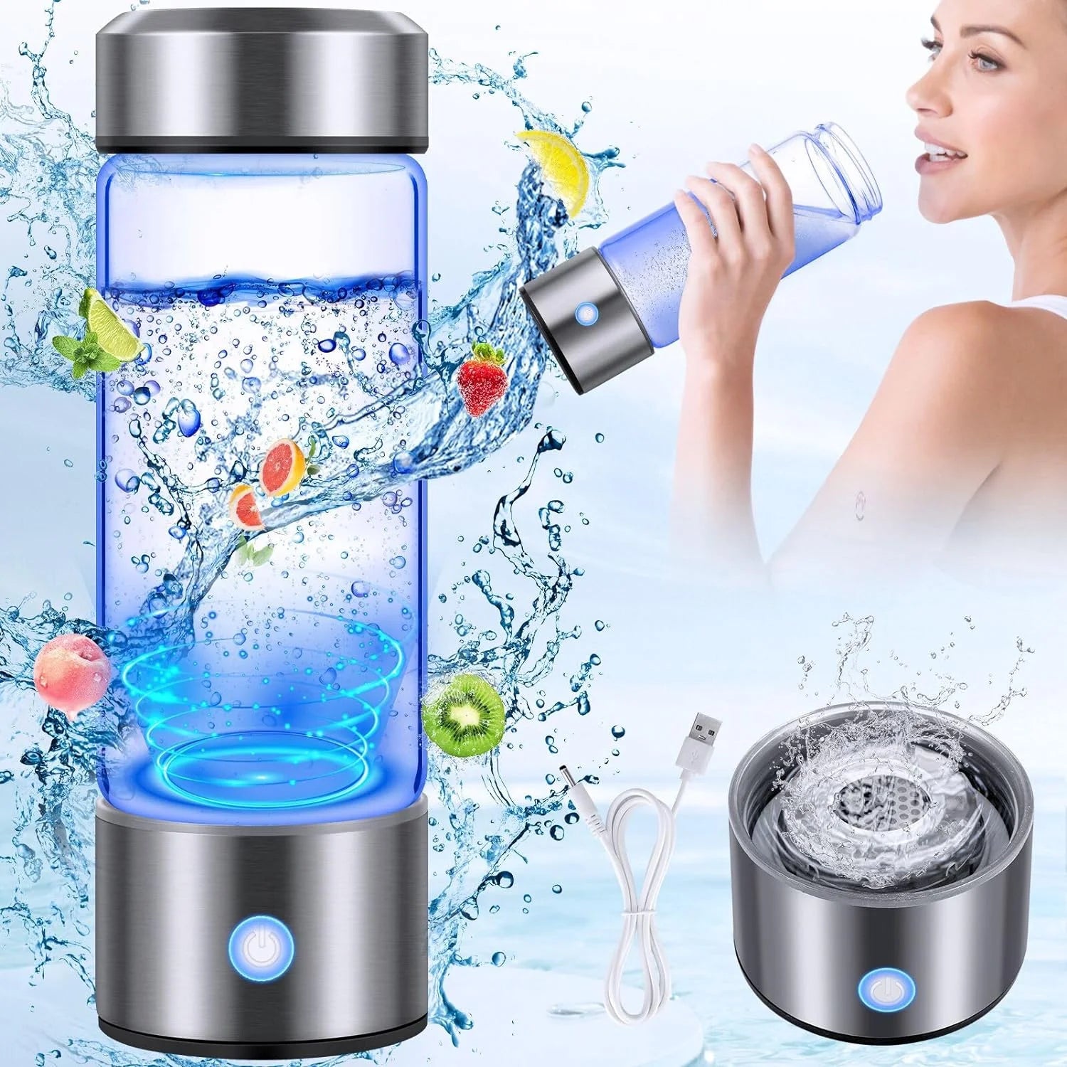 Hydrogen Water Bottle Generator, 3Min Quick Electrolysis, Antioxidant Hydrogen Rich Water Cup with PEM SPE Technology, Hydrogen Water Generator Alkaline Maker, 420Ml Hydrogen Bottle
