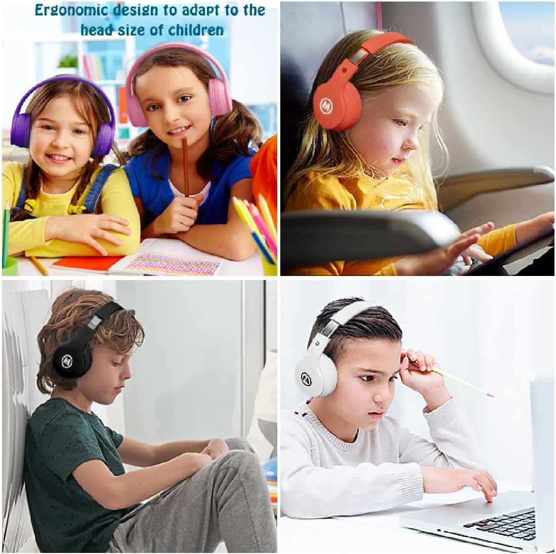 Bluetooth Kids Headphones with 60H Playtime, Volume Limiting, Foldable Design, and Mic - Perfect for School, Tablets, and More - Blue