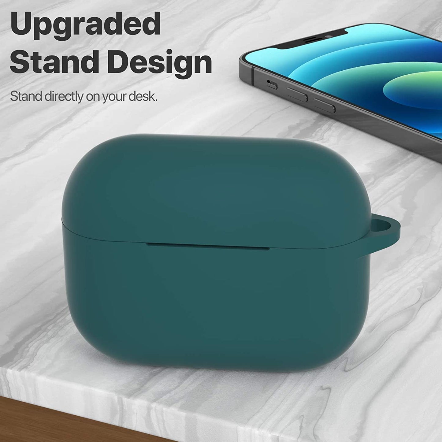 Midnight Green Silicone Case Cover for AirPods Pro 1st/2nd Gen - Protective Skin with Keychain, Front LED Visible, Perfect for Men & Women