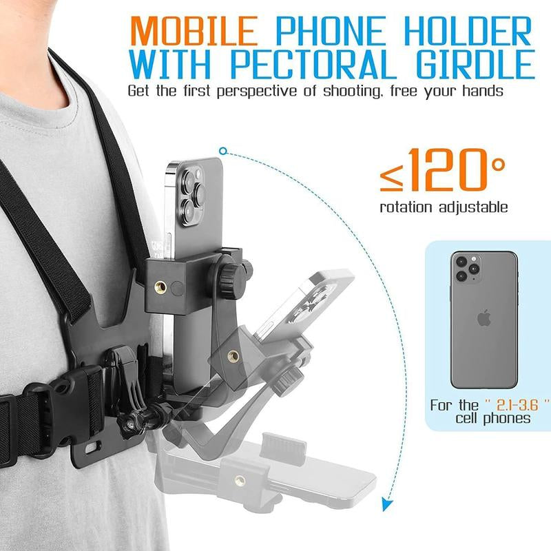 2025 New Hanging Neck Mount for Phones, Neck Car Phone Holder Pov/Vlog Selfie Mount Hand Free Phone Neck Holder Chest Stand Strap Video Recording for Iphone 15 14 13 12 Series Android Phones,Action Camera Accessories Smartphone