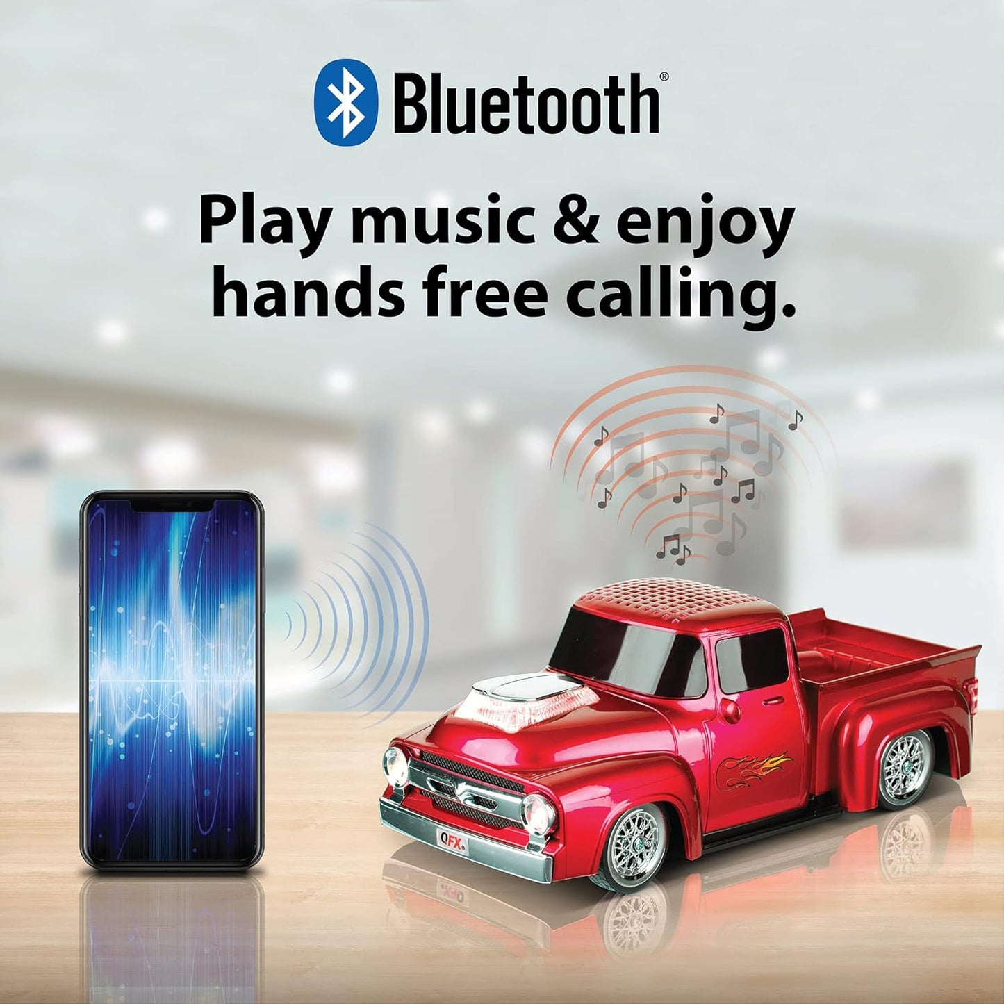 Vintage 1956 Pickup Truck Bluetooth Speaker - 3-Inch Sound, Hands-Free, FM Radio & LED Party Lights - Red