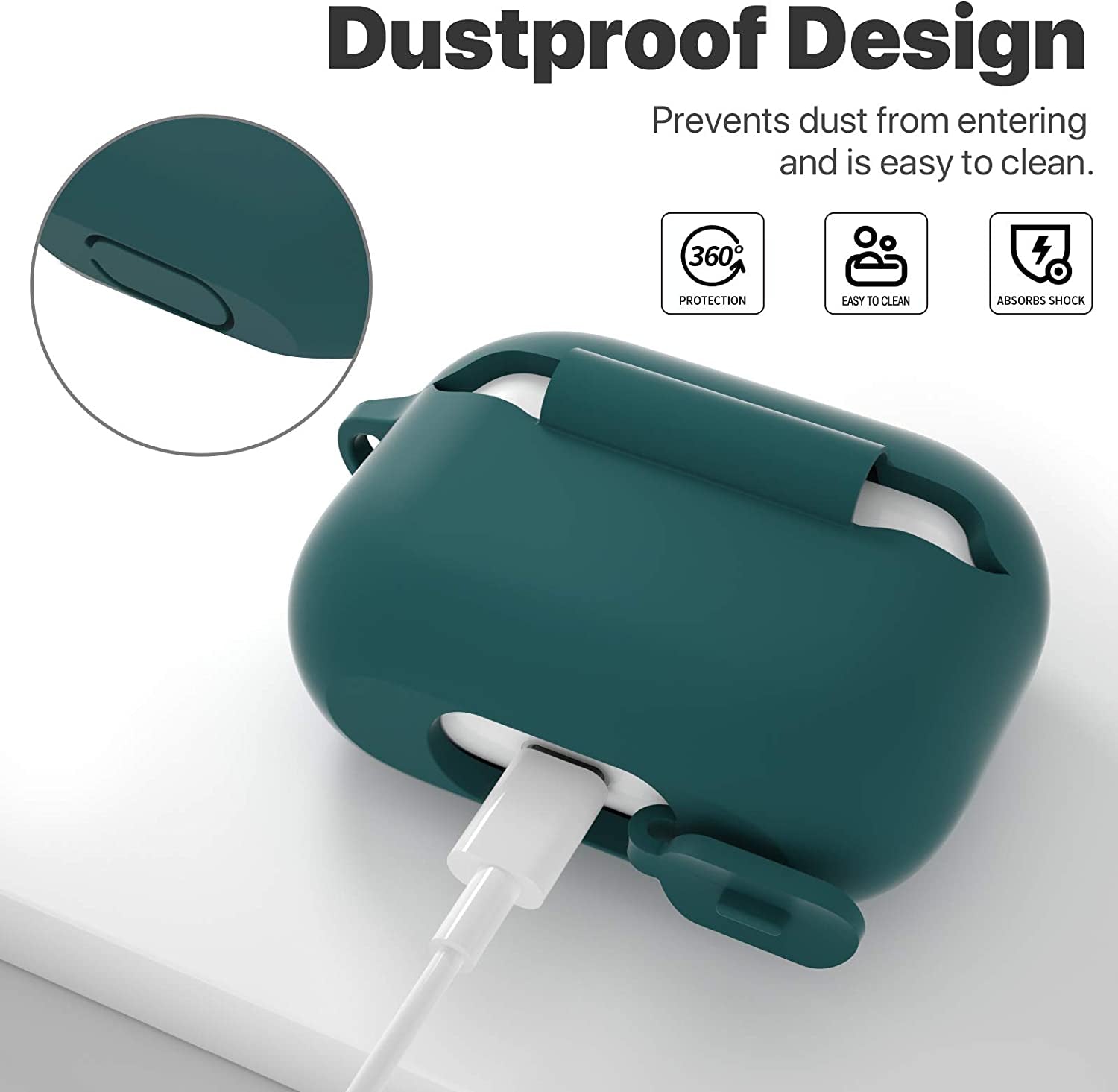 Midnight Green Silicone Case Cover for AirPods Pro 1st/2nd Gen - Protective Skin with Keychain, Front LED Visible, Perfect for Men & Women