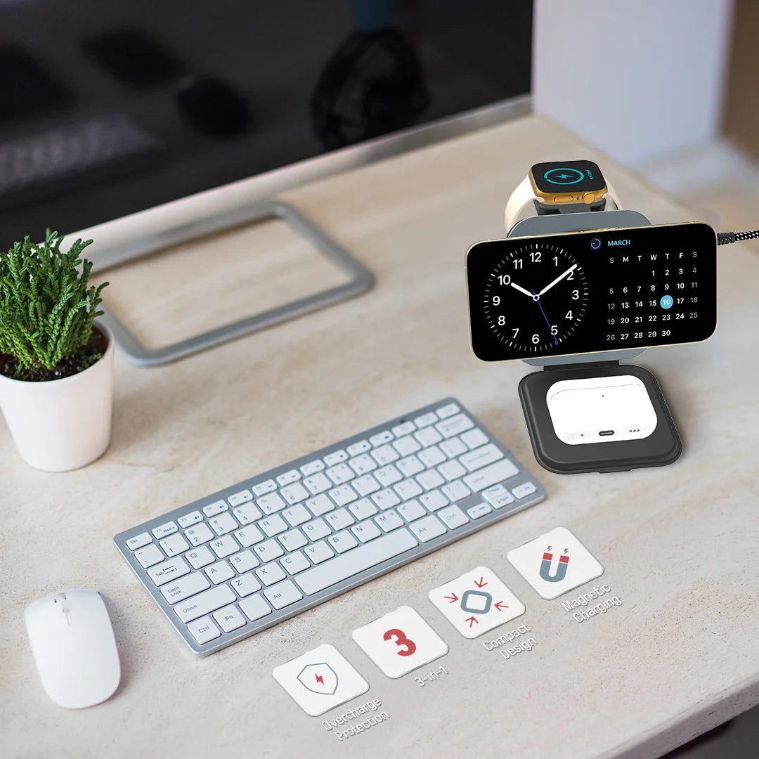 3-In-1 Magnetic Wireless Charger for Smartphone, Apple Watch and Airpods