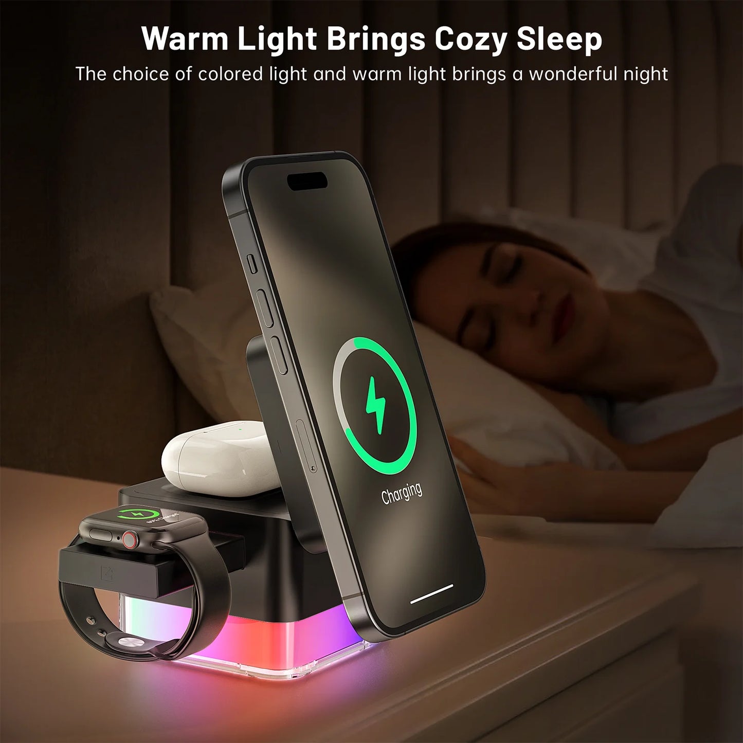 Wireless Charger,  3 in 1 Cube Iphone Wireless Charger Stand, 15W Fast Charging Station, Foldable Wireless Charging Dock for Iphone 16/15/14/13/12, Iwatch S2-10/Ultra, Airpods 2/3/4/Pro