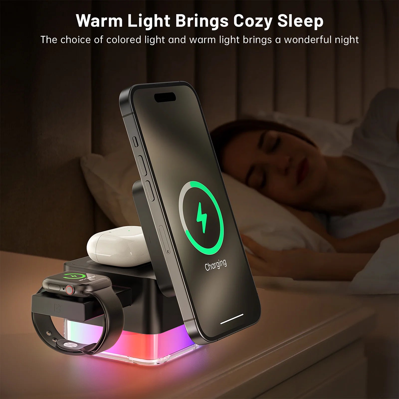 Wireless Charger,  3 in 1 Cube Iphone Wireless Charger Stand, 15W Fast Charging Station, Foldable Wireless Charging Dock for Iphone 16/15/14/13/12, Iwatch S2-10/Ultra, Airpods 2/3/4/Pro