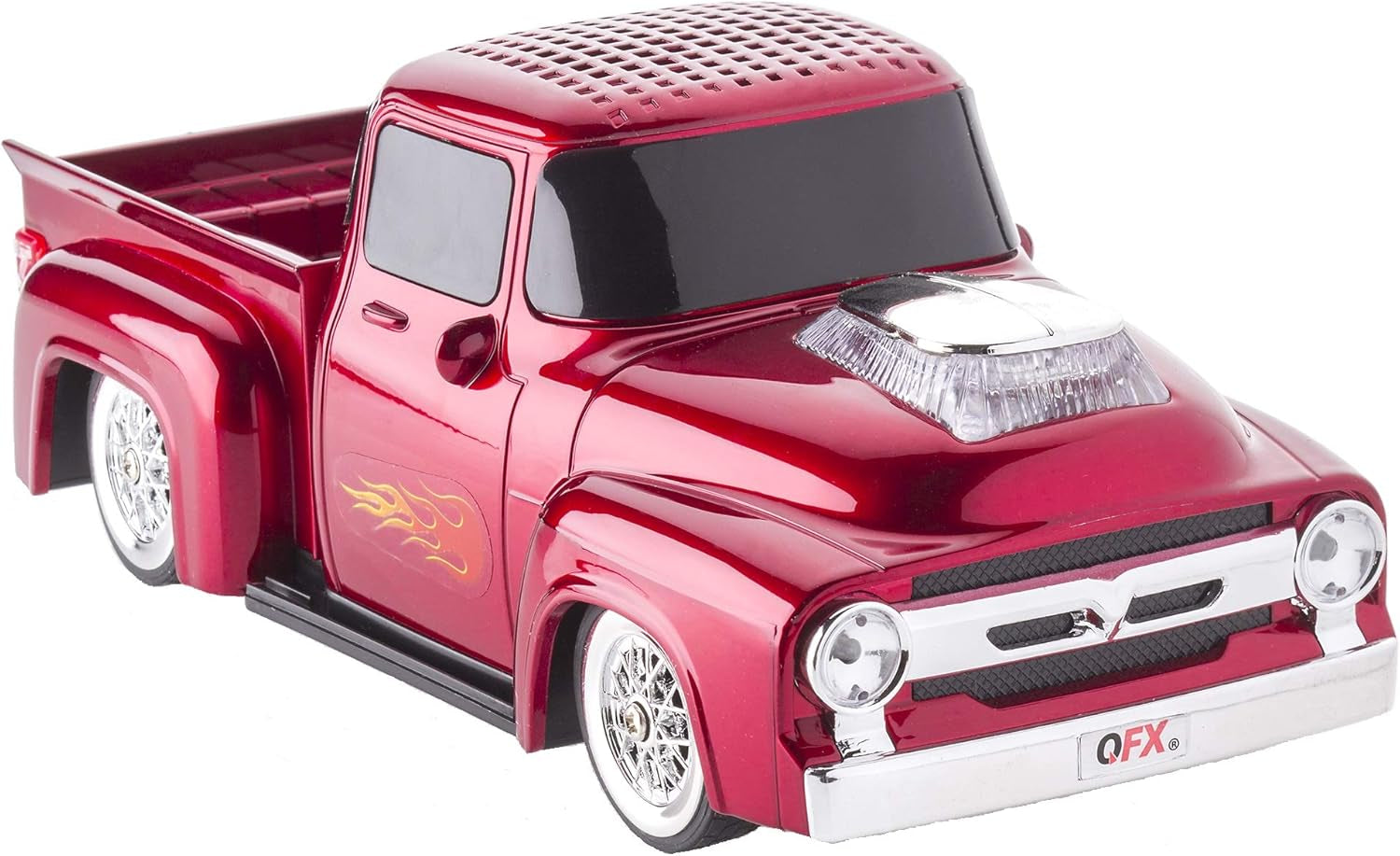 Vintage 1956 Pickup Truck Bluetooth Speaker - 3-Inch Sound, Hands-Free, FM Radio & LED Party Lights - Red