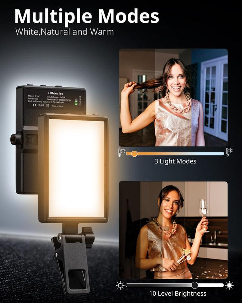 Rechargeable LED Selfie Light with Clip - 3 Color Modes, 10 Brightness Levels, Portable Fill Light for Makeup, Tiktok, Zoom, Photography, Iphone, Android, Ipad, Laptop, Monitor