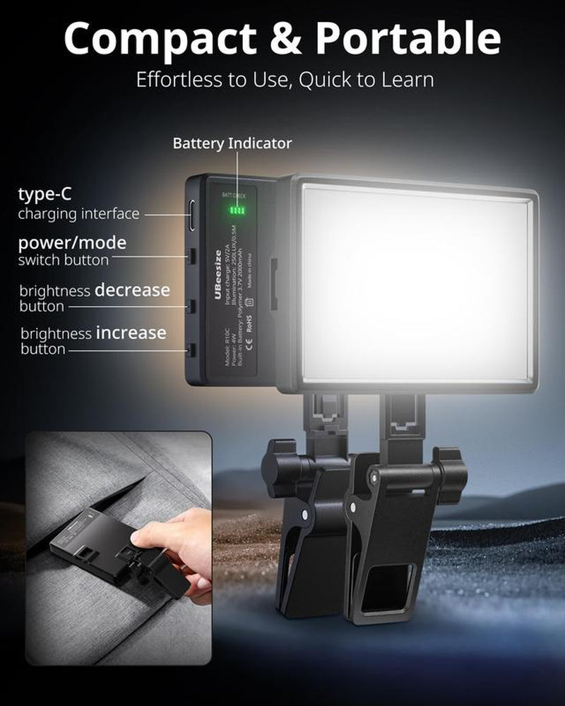 Rechargeable LED Selfie Light with Clip - 3 Color Modes, 10 Brightness Levels, Portable Fill Light for Makeup, Tiktok, Zoom, Photography, Iphone, Android, Ipad, Laptop, Monitor