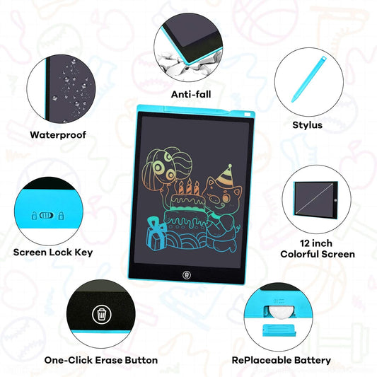 LCD Writing Tablet Drawing Board 12 Inch Colorful Girls Toys Christmas Birthday Gift for 3 4 5 6 7 Year Old Girls Erasable Drawing Tablet Doodle Board Toddler Learning Toys for Age 3+