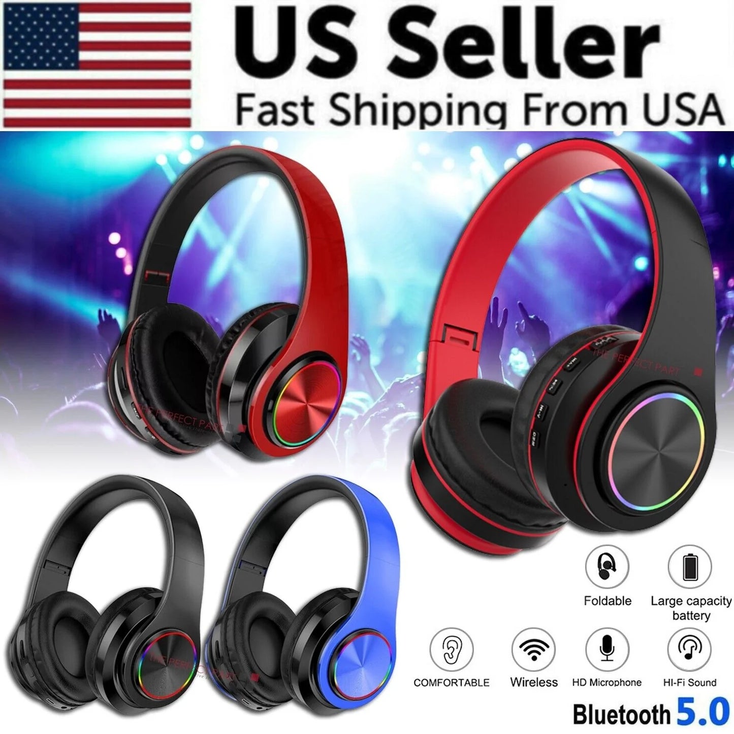 Ultimate Super Bass Wireless Bluetooth Headphones - Foldable Stereo Earphones with Mic