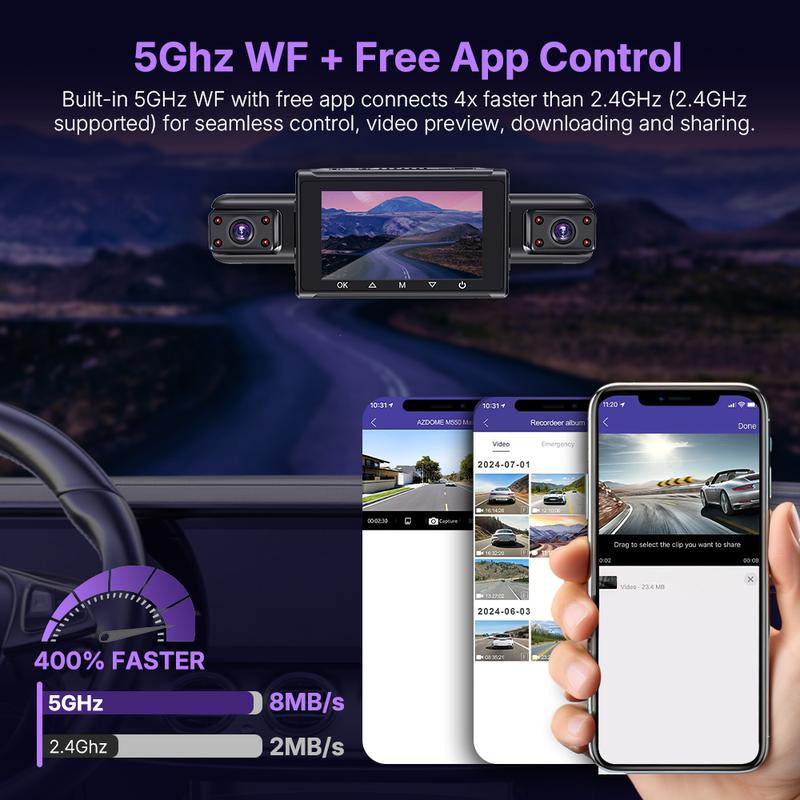360 Degree View 4 Channel 3" WIFI Dash Cam Front and Rear inside Left Right, Dash Camera with Gravity Sensor 64G Card, Night Vision Vehicle Automotive Outdoorfun
