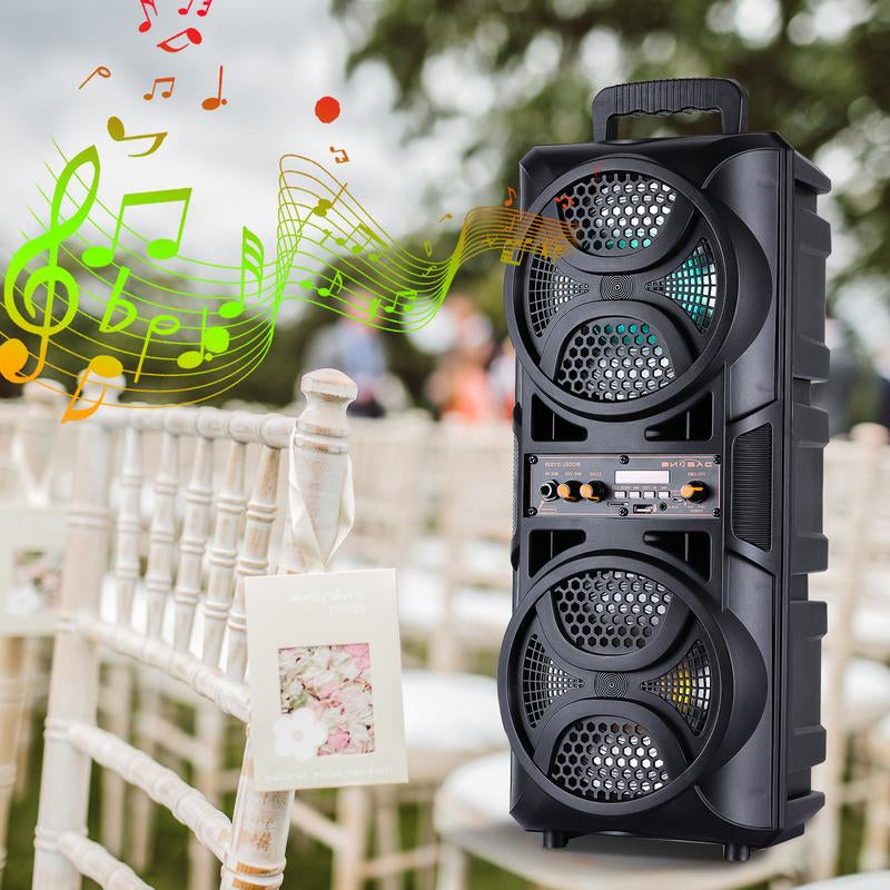 Dazone Bluetooth Karaoke Speaker, Double 6.5“ Subwoofer, Microphone, Remote, FM, MP3 Player, LED Lights. Audio Rechargeable