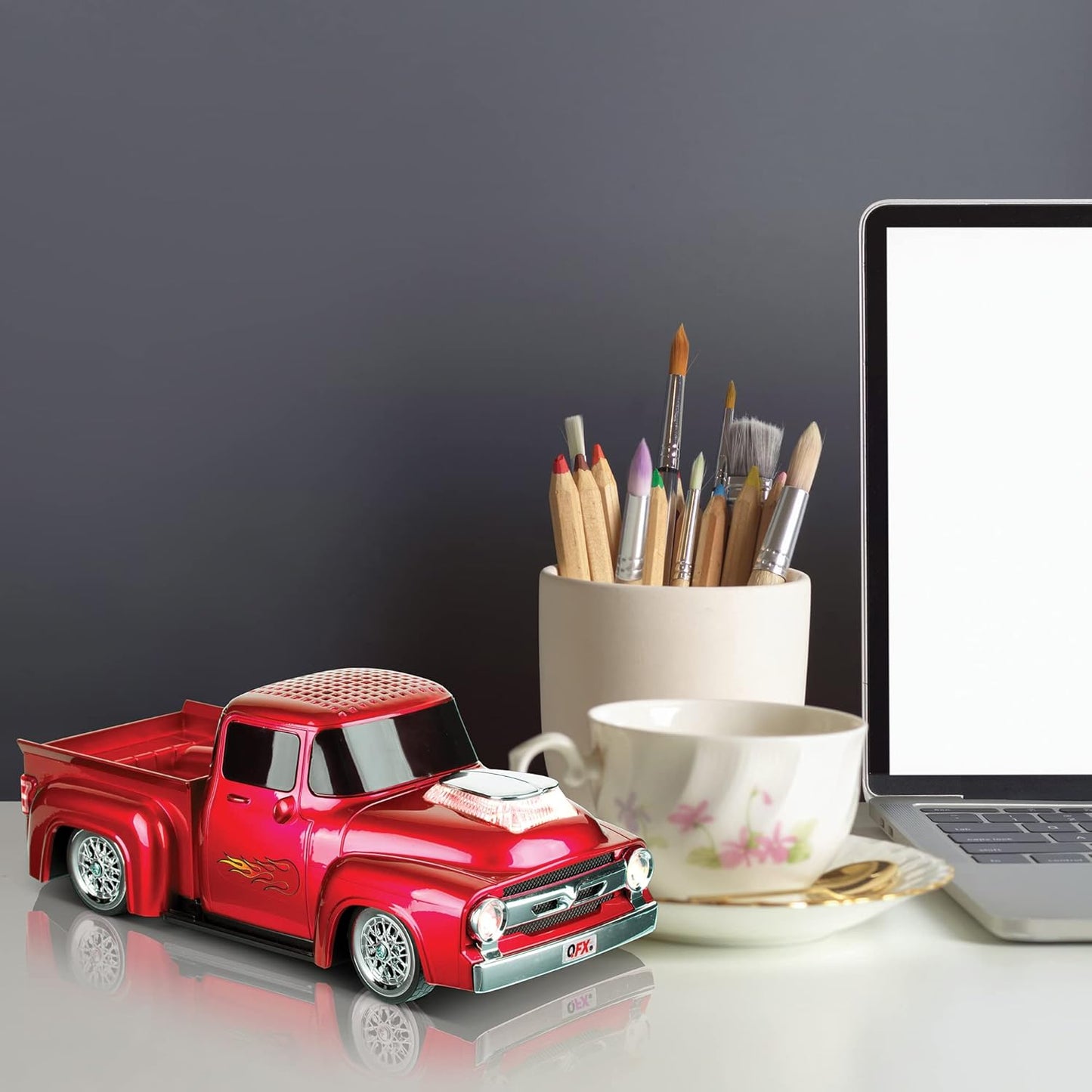 Vintage 1956 Pickup Truck Bluetooth Speaker - 3-Inch Sound, Hands-Free, FM Radio & LED Party Lights - Red